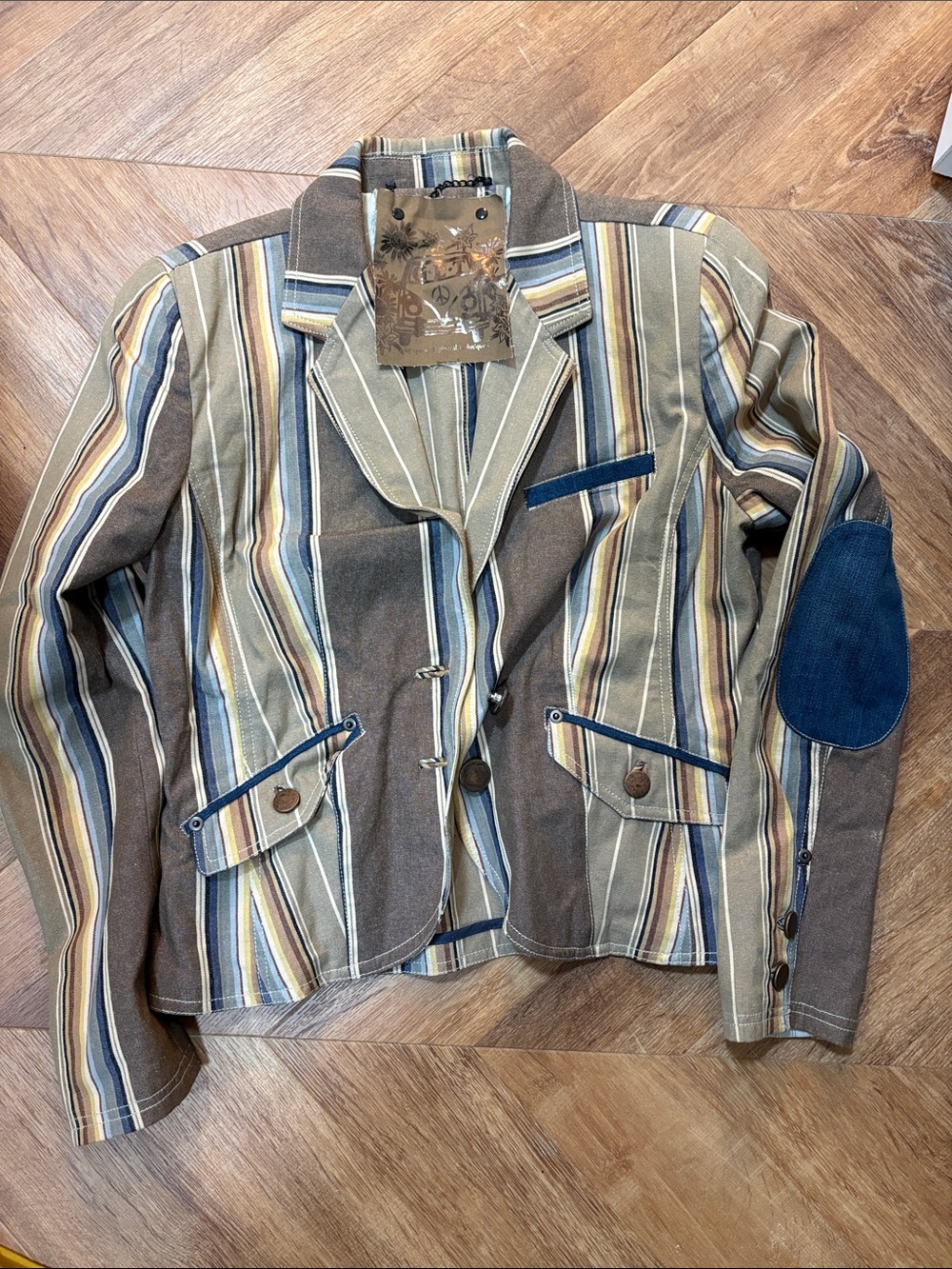 Striped Multi-Color Womens Blazer Jacket - Brown/Blue medium